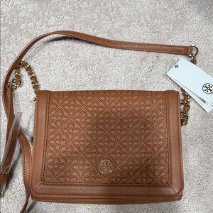 Tory Burch Quilted Crossbody Bag in Cognac Tan with Gold Hardware
